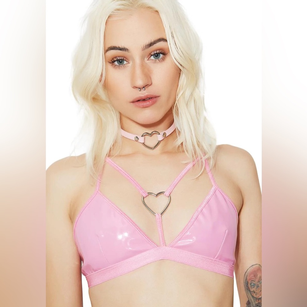 Dolls Kill Sugar Thrillz Love Bite Vinyl Bra Size Small